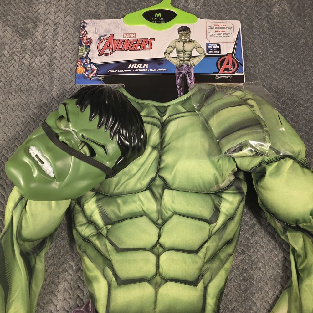 Hulk Costume Boys Medium Marvel Avengers Padded Muscle Rubies Mask Hands New